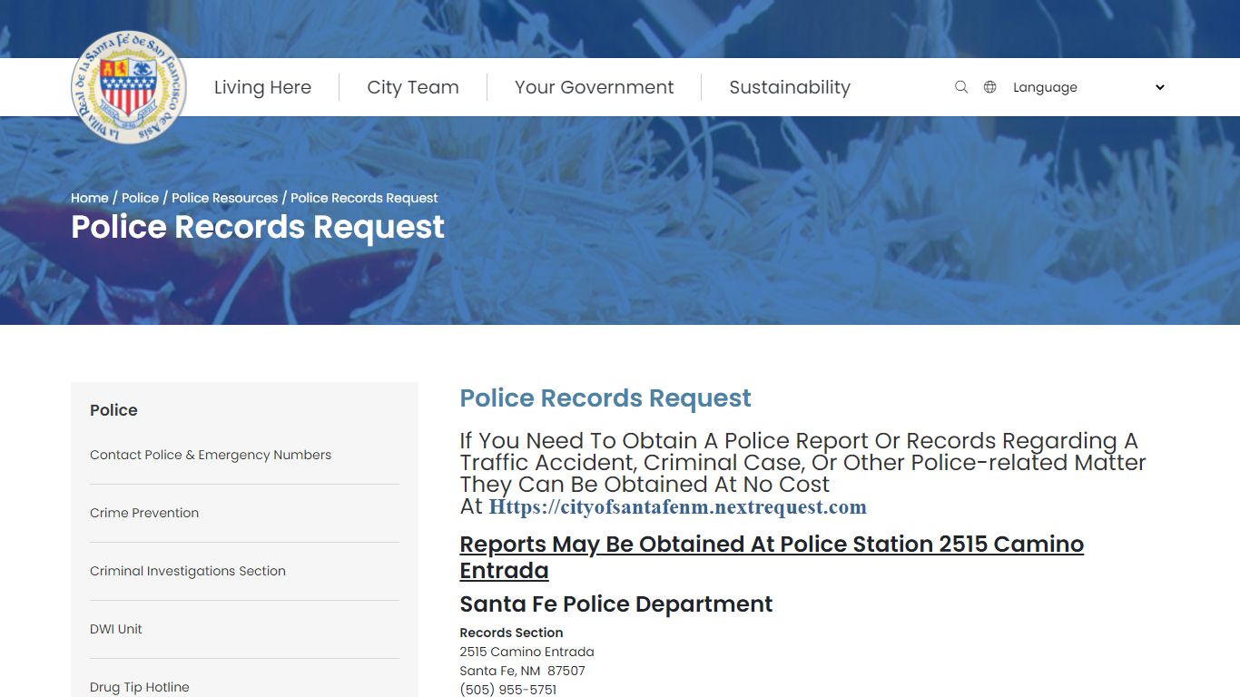 Police Records Request | City of Santa Fe, New Mexico