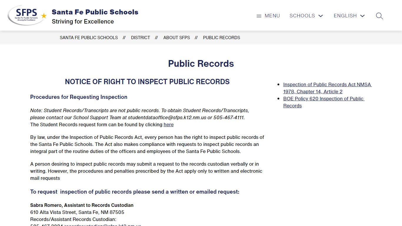 Public Records | Santa Fe Public Schools - sfps.info